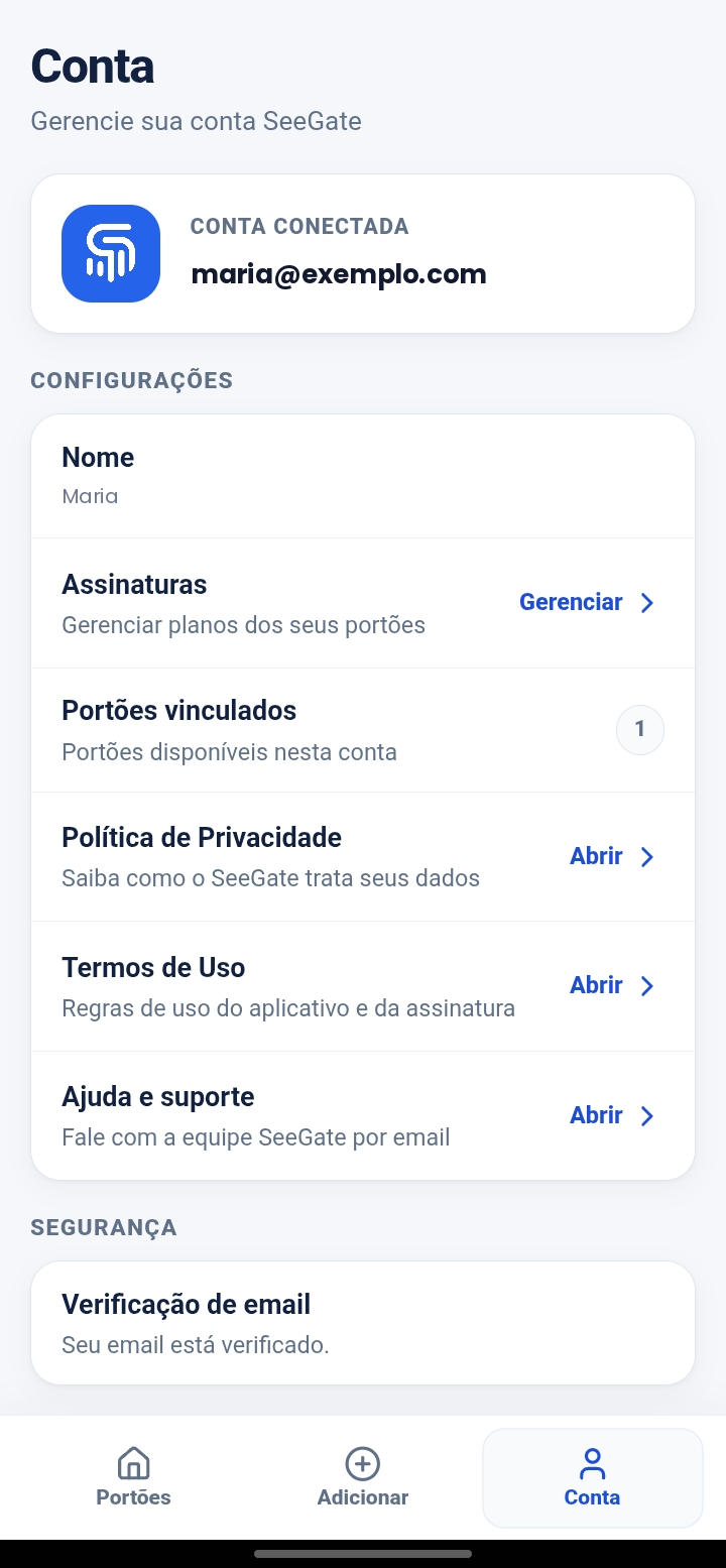 Tela do aplicativo mostrando a conta do usuário