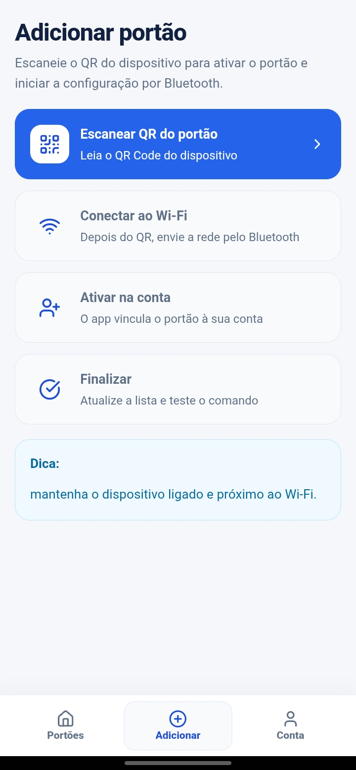Tela do aplicativo mostrando a adição de um portão